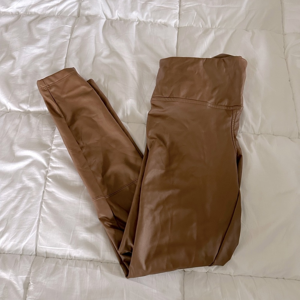 Brown faux leather leggings